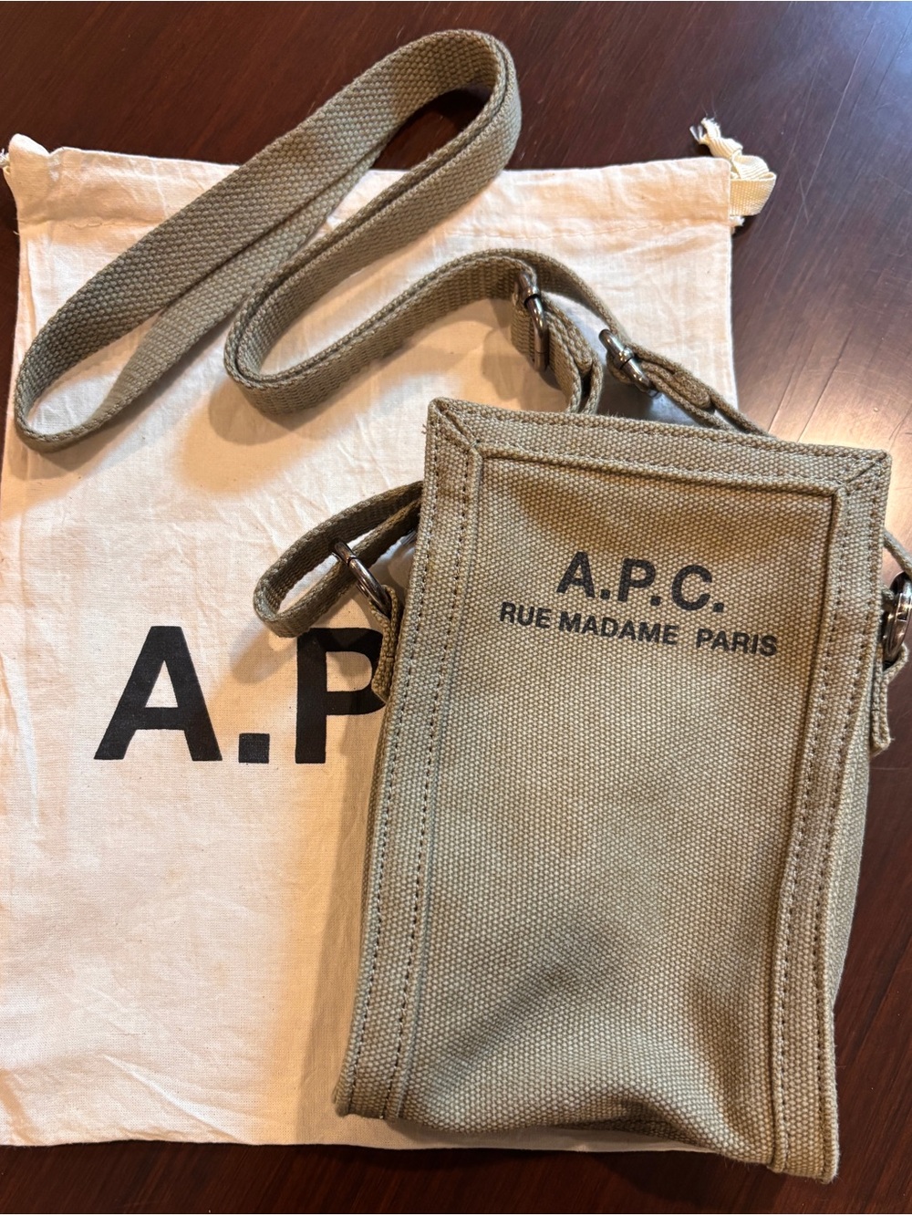 A.P.C. Small Canvas Crossbody Bag in Khaki Green